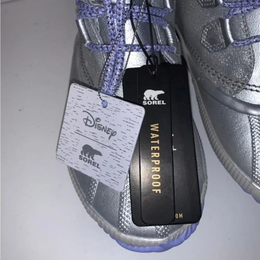 SOREL X DISNEY Frozen Out ‘N About Silver Waterproof Faux Shearling Boots